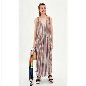 ZARA Striped Multicolor Maxi Dress w/side Slits